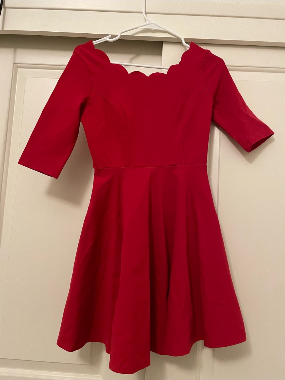 Red Scallop Neck Fit & Flare Dress